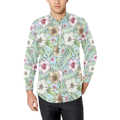 Tropical Flower Pattern Print Design TF05 Men's Long Sleeve Shirt