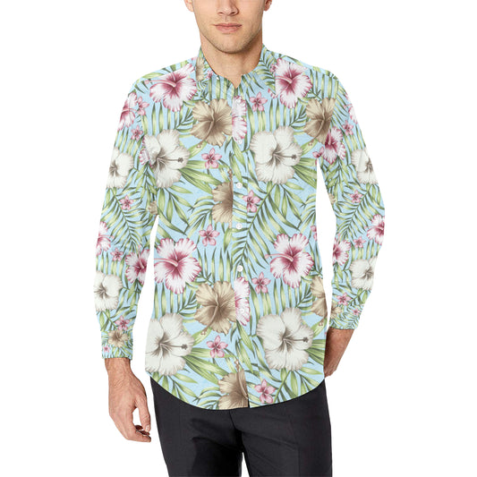 Tropical Flower Pattern Print Design TF05 Men's Long Sleeve Shirt