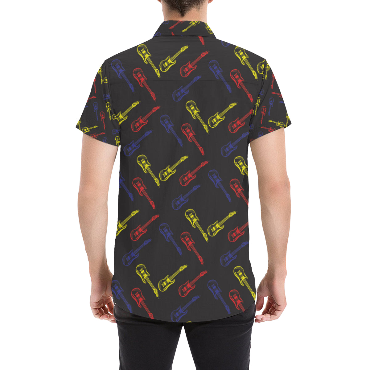 Electric Guitar Pattern Print Design 03 Men's Short Sleeve Button Up Shirt