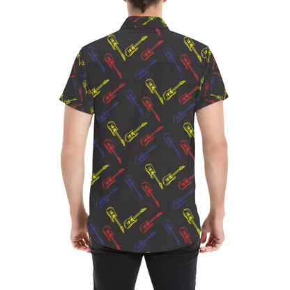 Electric Guitar Pattern Print Design 03 Men's Short Sleeve Button Up Shirt