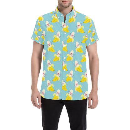 Banana Pattern Print Design BA07 Men's Short Sleeve Button Up Shirt
