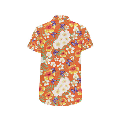 Tropical Flower Pattern Print Design TF027 Men's Short Sleeve Button Up Shirt