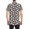 Hibiscus Pink Flower Hawaiian Print Men's Short Sleeve Button Up Shirt