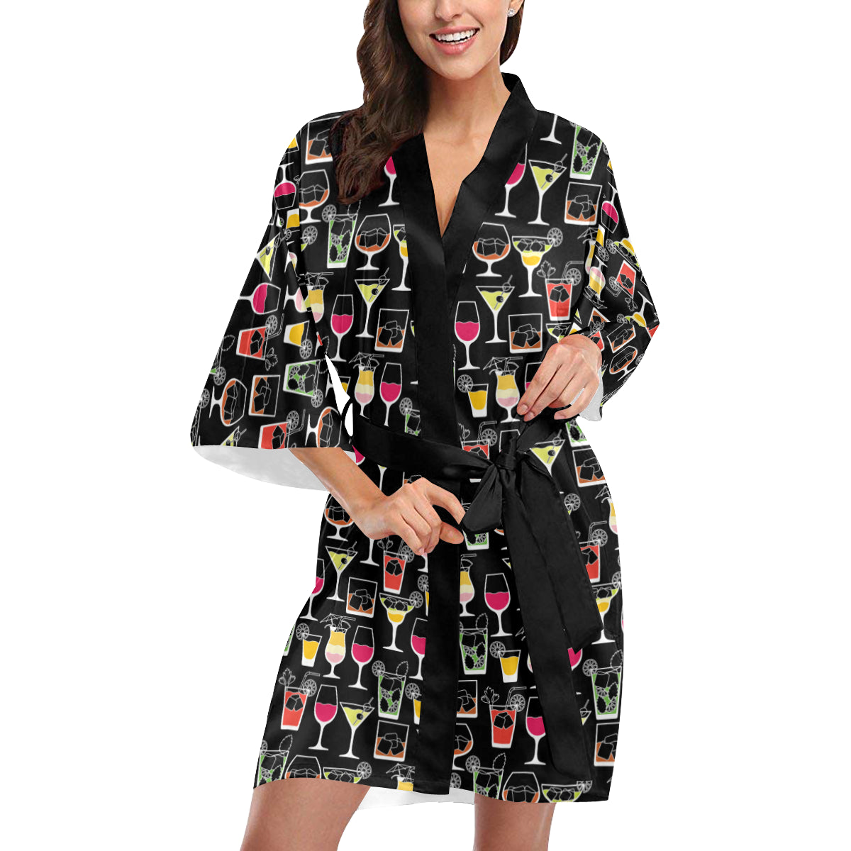 Cocktail Pattern Print Design 01 Women's Short Kimono