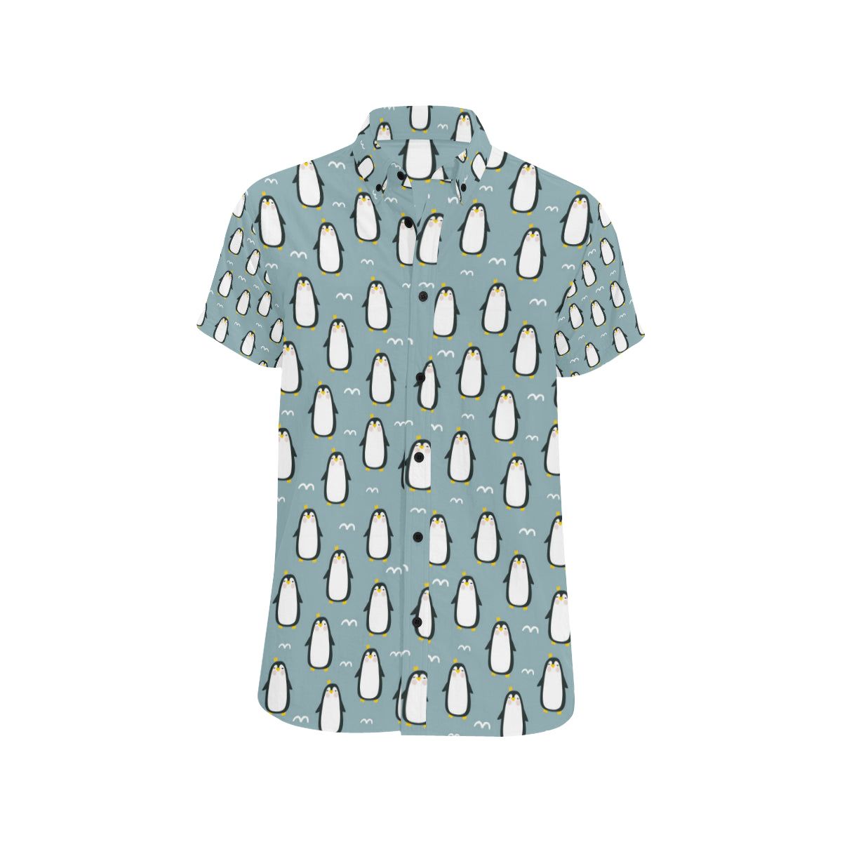 Penguin Pattern Print Design A02 Men's Short Sleeve Button Up Shirt