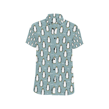 Penguin Pattern Print Design A02 Men's Short Sleeve Button Up Shirt