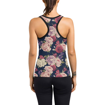 Peony Pattern Print Design PE03 Women's Racerback Tank Top