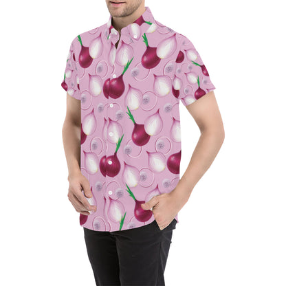 Onion Pattern Print Design A01 Men's Short Sleeve Button Up Shirt