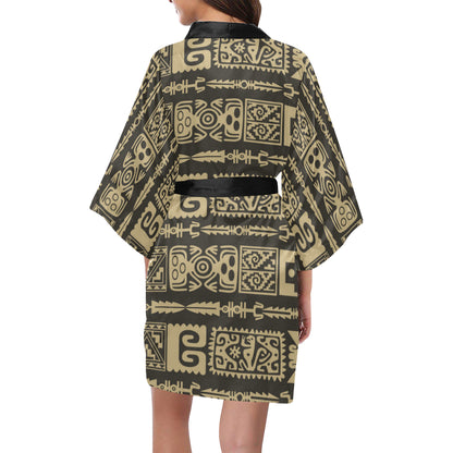 Mayan Pattern Print Design 03 Women's Short Kimono