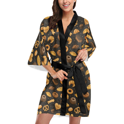 Bread Pattern Print Design 05 Women's Short Kimono