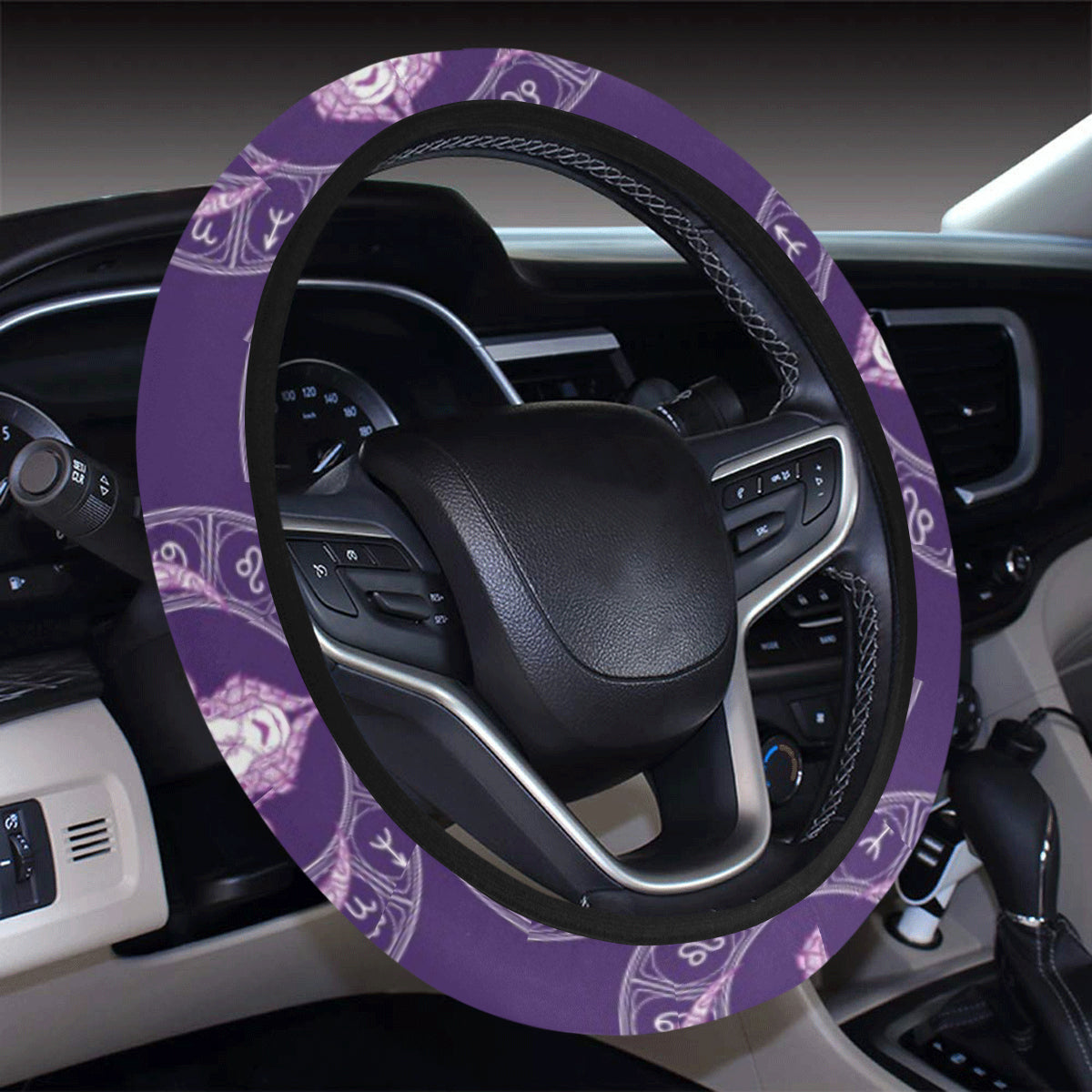Aries Zodiac Pattern Print Design 02 Steering Wheel Cover with Elastic Edge