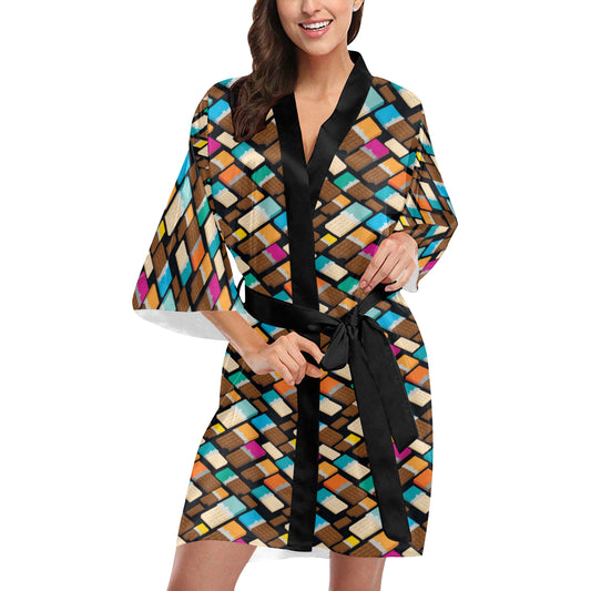 Chocolate Pattern Print Design 02 Women's Short Kimono