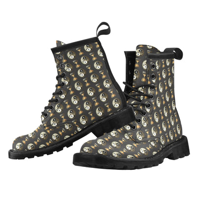 Yin Yang Skull Themed Design Print Women's Boots