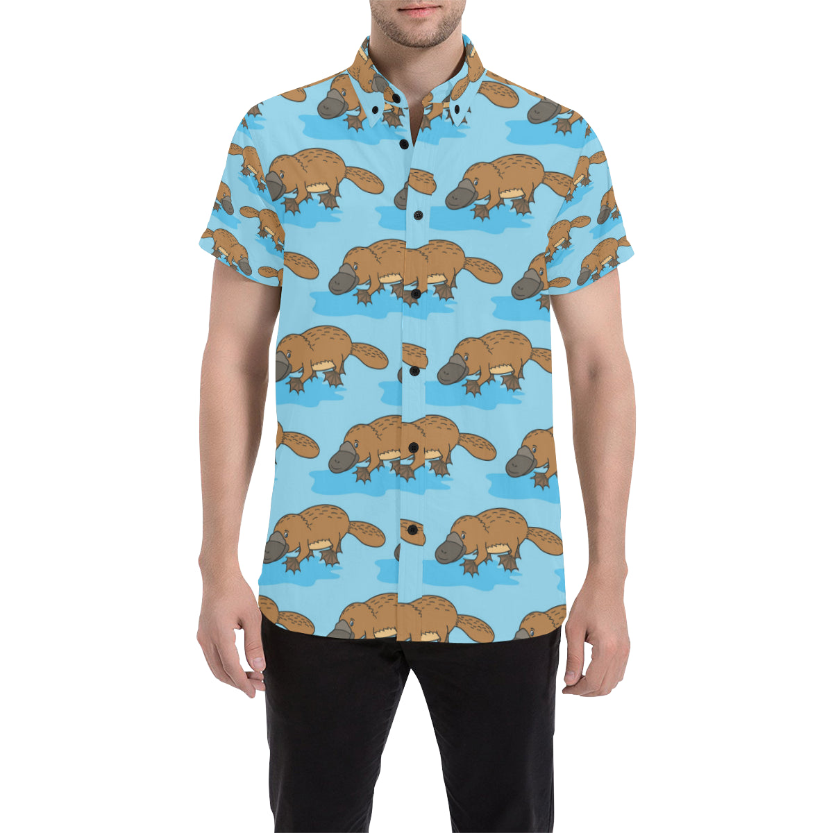 Platypus Pattern Print Design A02 Men's Short Sleeve Button Up Shirt