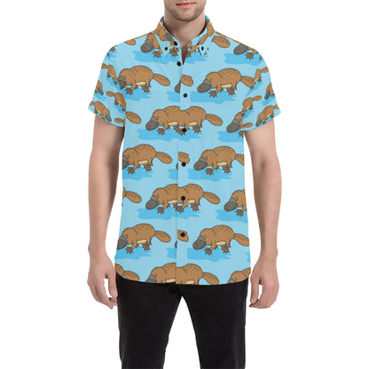 Platypus Pattern Print Design A02 Men's Short Sleeve Button Up Shirt