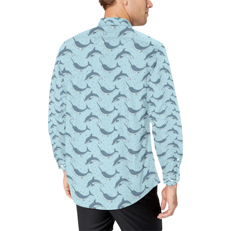 Narwhal Dolphin Print Men's Long Sleeve Shirt