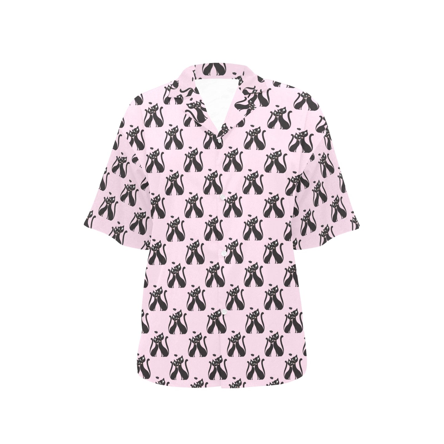 Black Cat Pattern Print Design 01 Women's Hawaiian Shirt