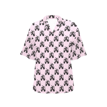 Black Cat Pattern Print Design 01 Women's Hawaiian Shirt