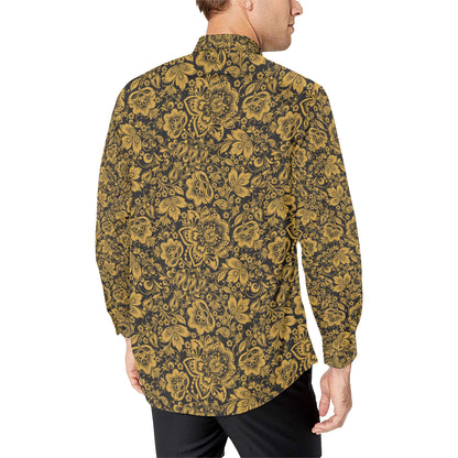 Brocade Gold Pattern Print Design 01 Men's Long Sleeve Shirt