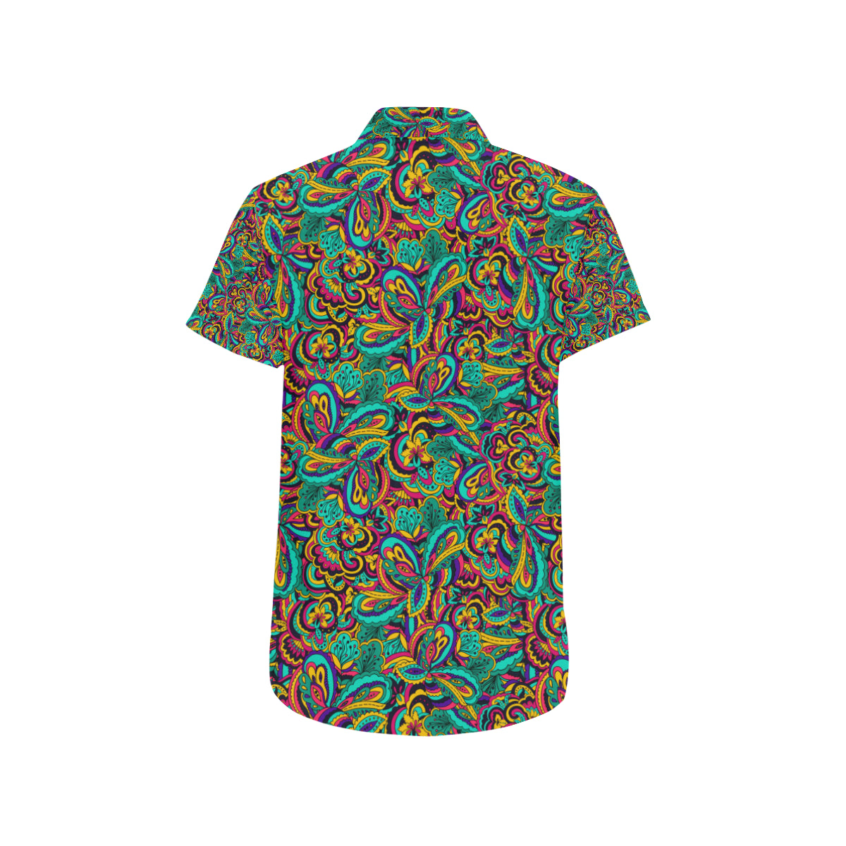 Psychedelic Trippy Floral Design Men's Short Sleeve Button Up Shirt