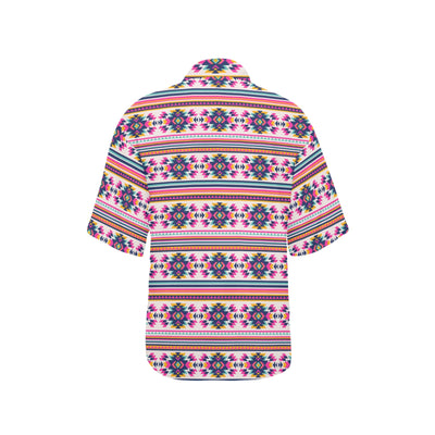 Indian Navajo Neon Themed Design Print Women's Hawaiian Shirt