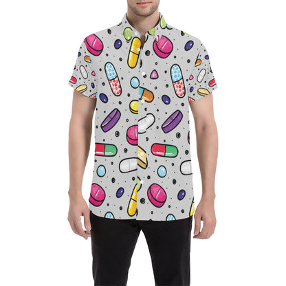 Pill Pattern Print Design A04 Men's Short Sleeve Button Up Shirt