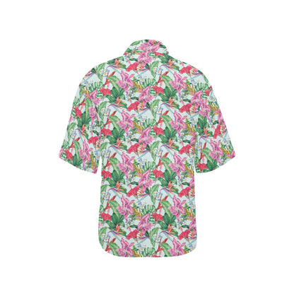 Tropical Flower Print Design LKS304 Women's Hawaiian Shirt