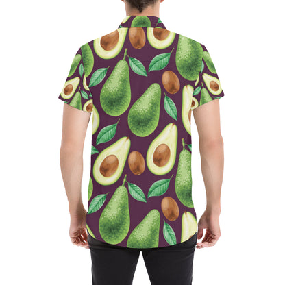 Avocado Pattern Print Design AC08 Men's Short Sleeve Button Up Shirt