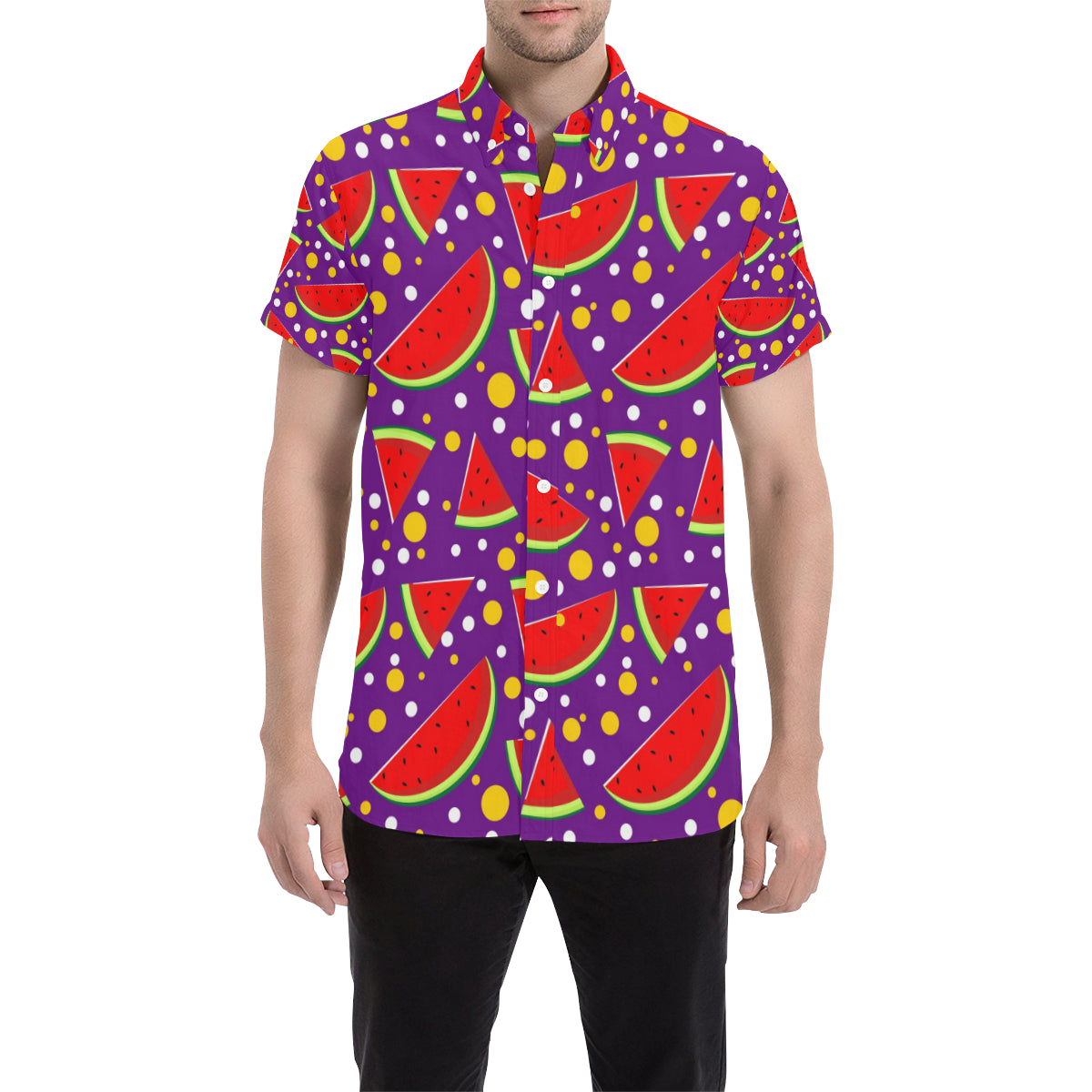 Watermelon Pattern Print Design WM010 Men's Short Sleeve Button Up Shirt