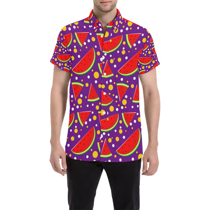 Watermelon Pattern Print Design WM010 Men's Short Sleeve Button Up Shirt