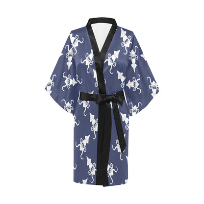 Giant Squid Pattern Print Design 02 Women's Short Kimono