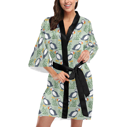 Puffin Pattern Print Design A04 Women's Short Kimono