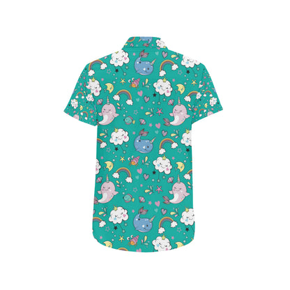 Narwhal Pattern Print Design 04 Men's Short Sleeve Button Up Shirt