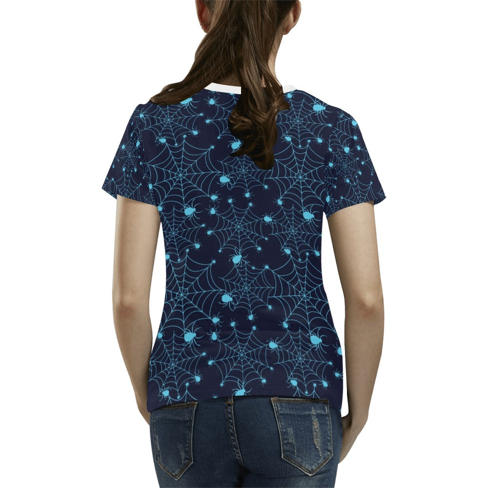 Spider Web Blue Print Design LKS304 Women's  T-shirt