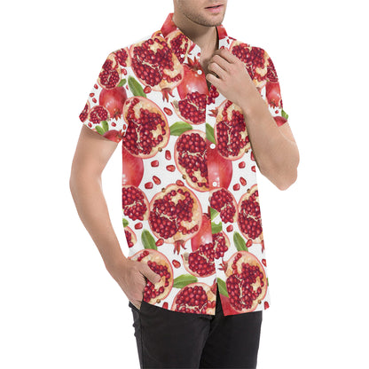 Pomegranate Pattern Print Design PG03 Men's Short Sleeve Button Up Shirt