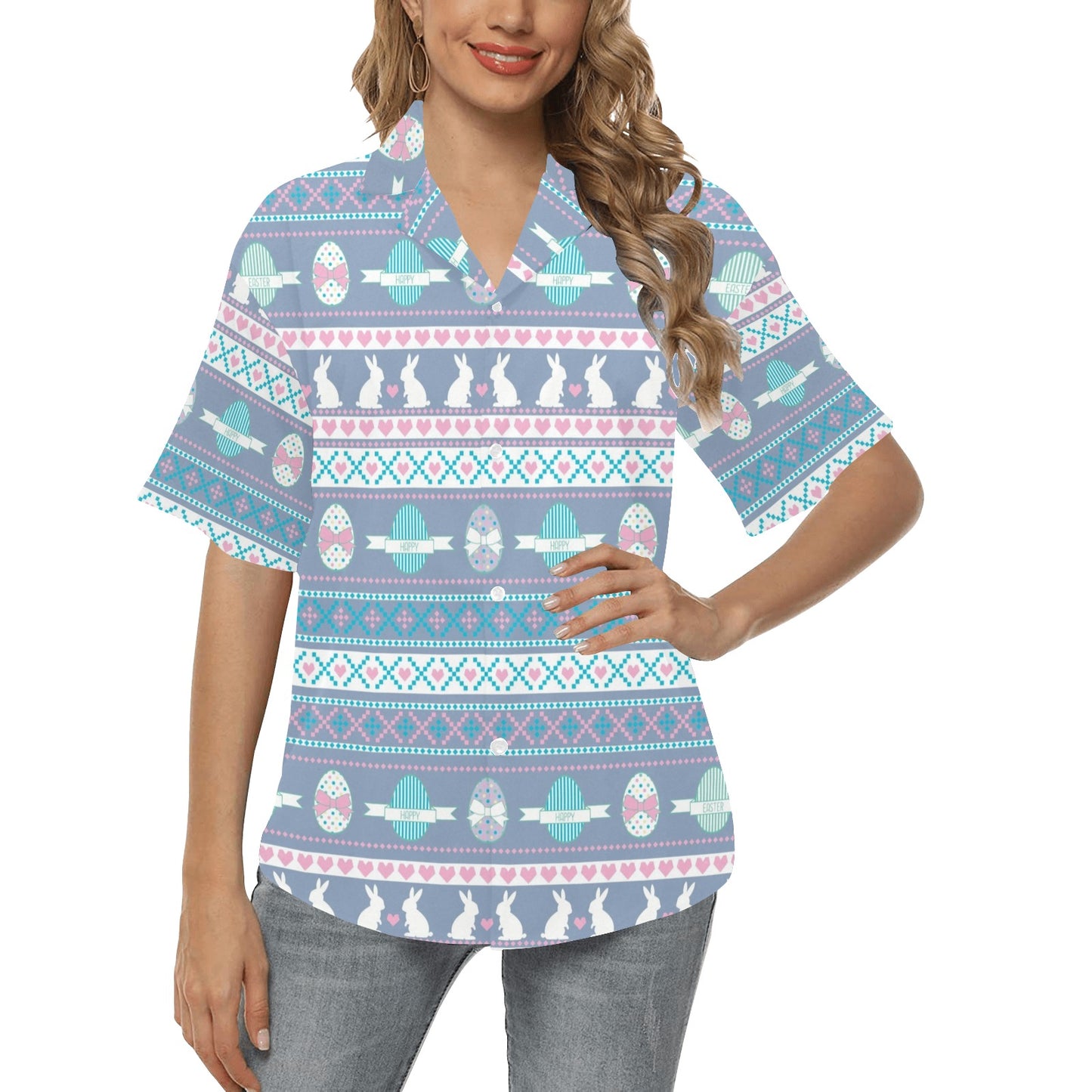 Easter Eggs Pattern Print Design RB013 Women's Hawaiian Shirt