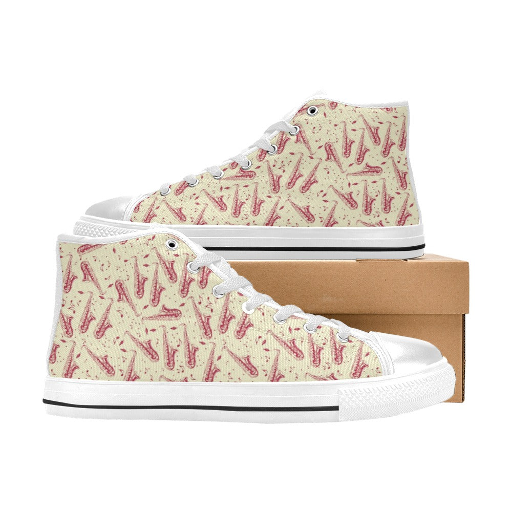 Saxophone Print Design LKS402 High Top Women's White Shoes