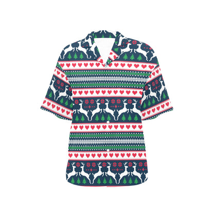 Reindeer Pattern Print Design 03 Women's Hawaiian Shirt