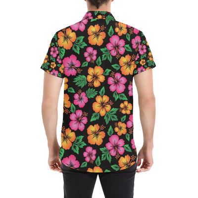 Hibiscus Pattern Print Design HB029 Men's Short Sleeve Button Up Shirt