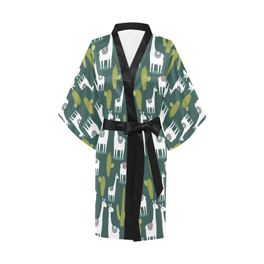 Llama Cactus Pattern Print Design 02 Women's Short Kimono