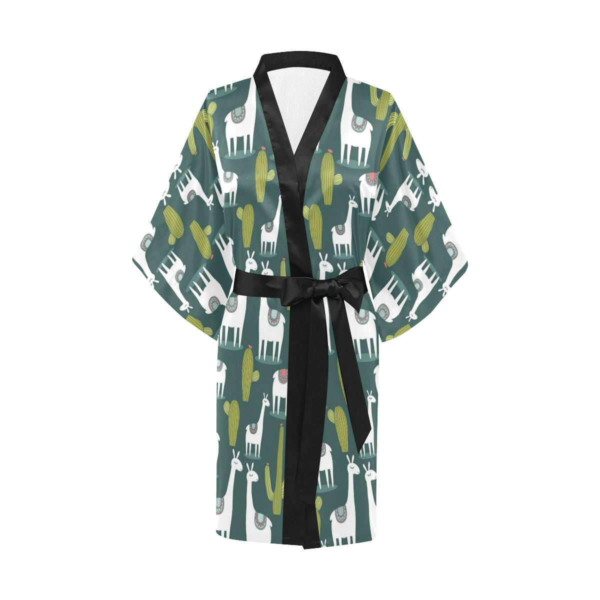 Llama Cactus Pattern Print Design 02 Women's Short Kimono