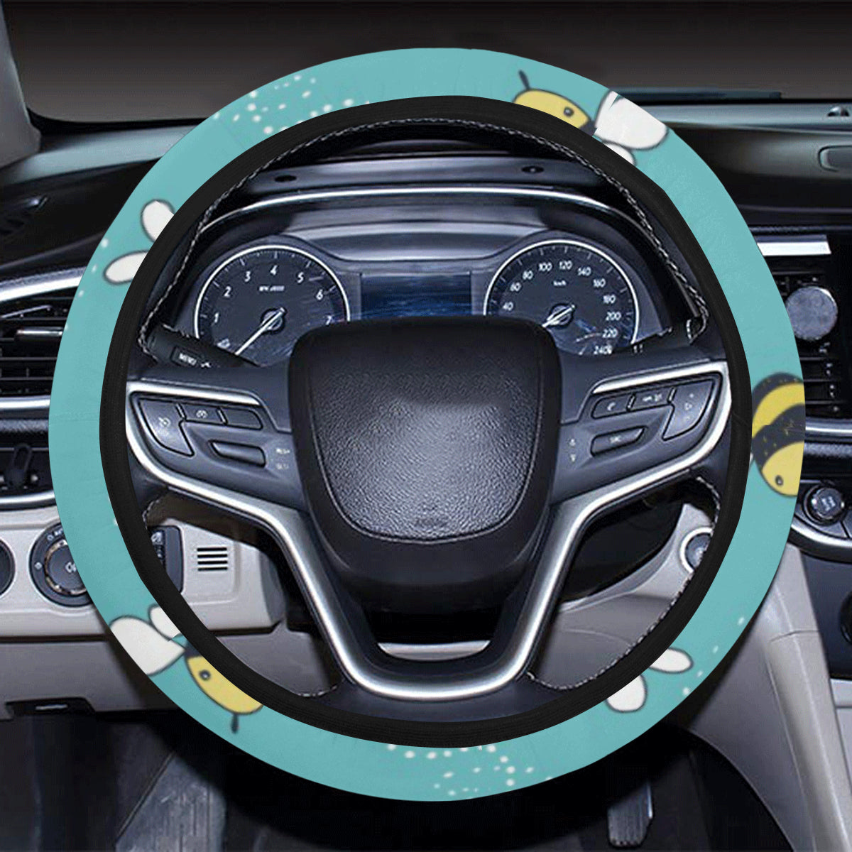 Bee Pattern Print Design BEE02 Steering Wheel Cover with Elastic Edge