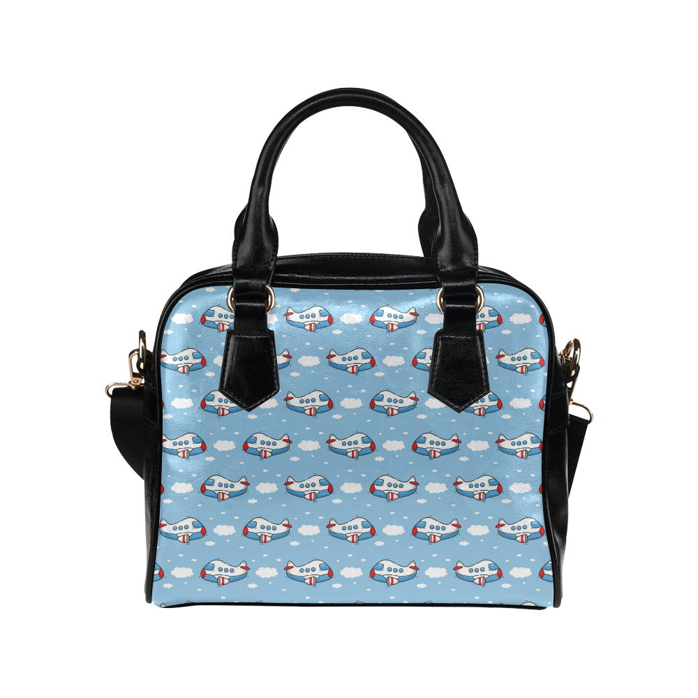 Airplane Cartoon Pattern Print Design 07 Shoulder Handbag
