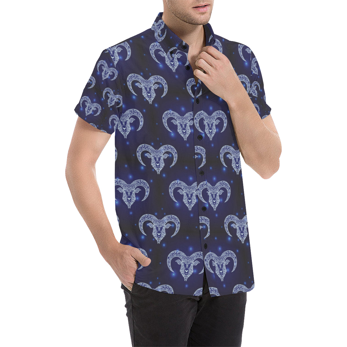 Aries Zodiac Pattern Print Design 01 Men's Short Sleeve Button Up Shirt