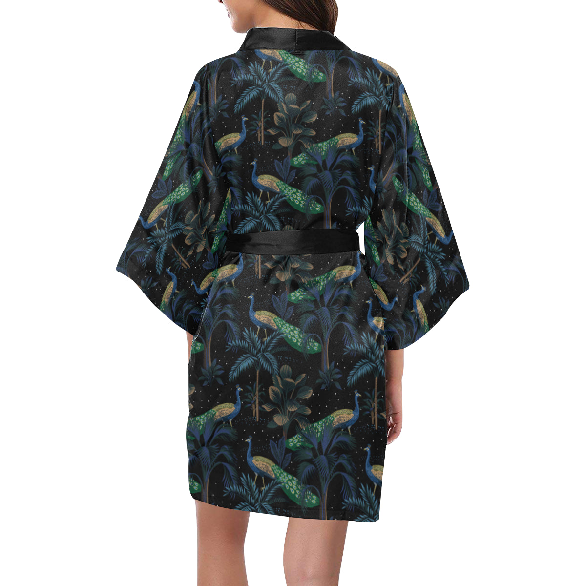 Rainforest Peacock Pattern Print Design A04 Women's Short Kimono