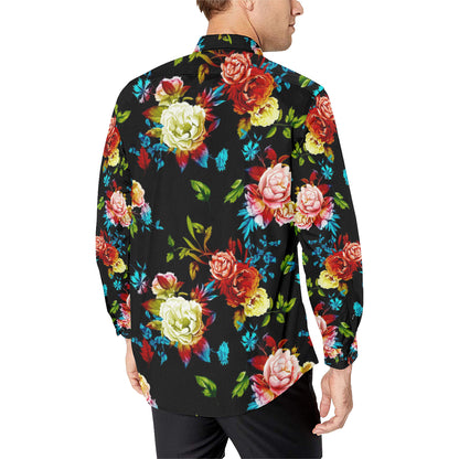 Peony Pattern Print Design PE07 Men's Long Sleeve Shirt