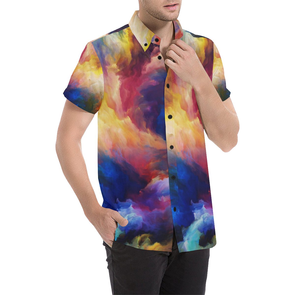 Vortex Twist Swirl Water Color Design Men's Short Sleeve Button Up Shirt