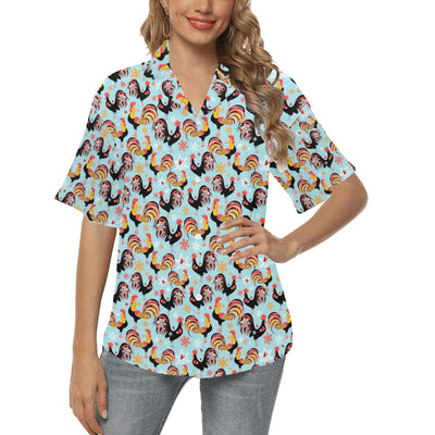 Rooster Themed Design Women's Hawaiian Shirt