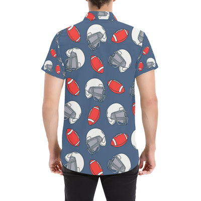 American Football Helmet Design Pattern Men's Short Sleeve Button Up Shirt
