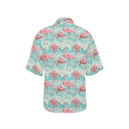 Flamingo Background Themed Print Women's Hawaiian Shirt